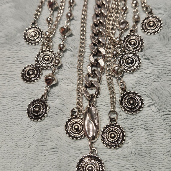 NWT Eye Candy Luna Coin Silver Necklace Bohemian Fringe Maximalism Eclectic - Picture 5 of 7